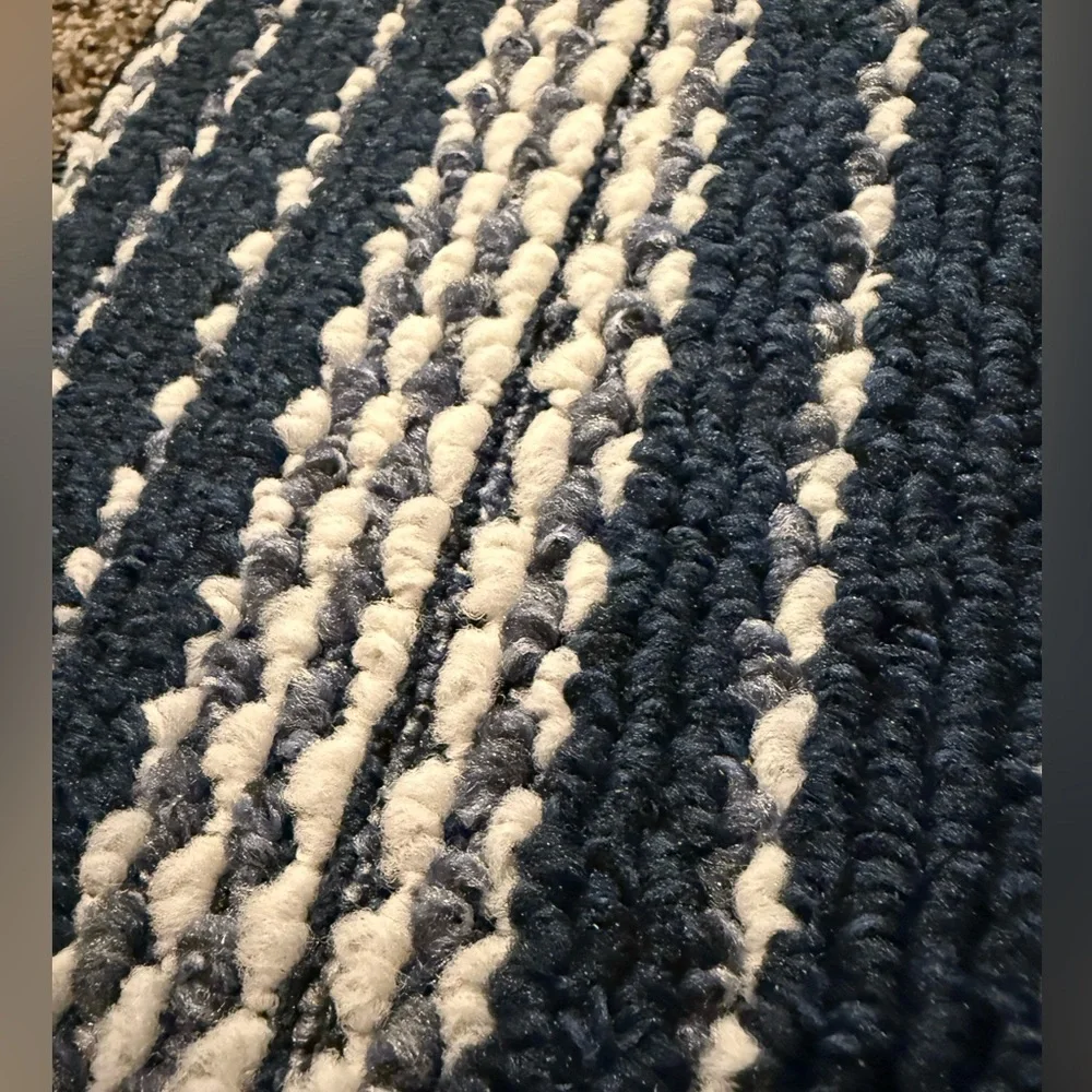 NEW. Area rug mat. Navy and white stripes